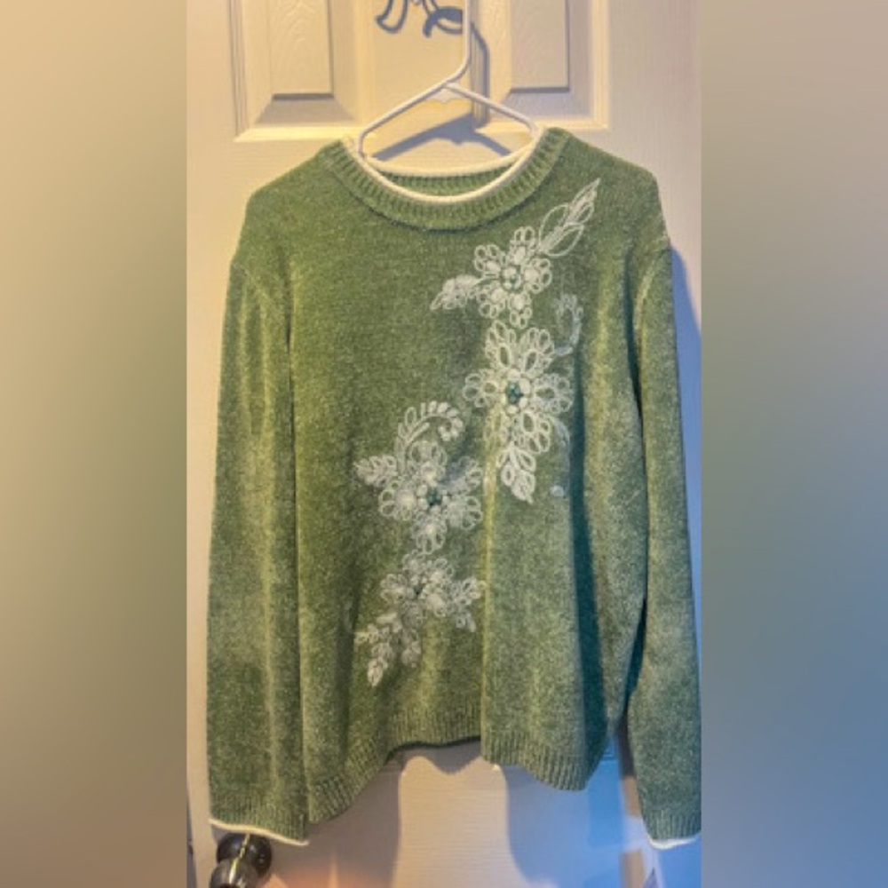 New Alfred Dunner St. Moritz Embroidered Chenille Crewneck Sweatshirt Size XL